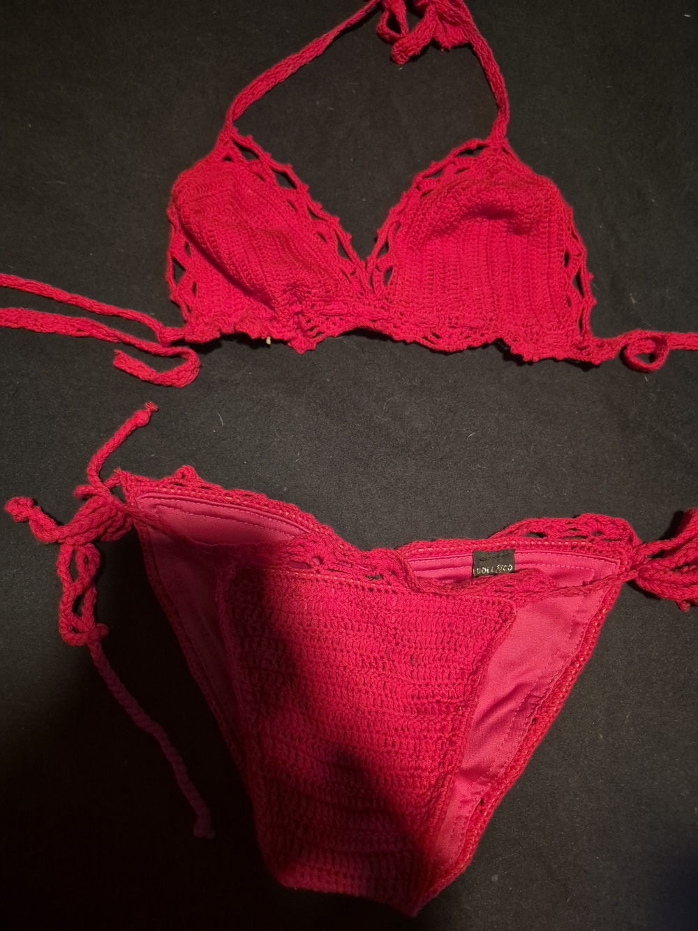Bright Red Crochet Tie-String Bikini Set - Unbranded